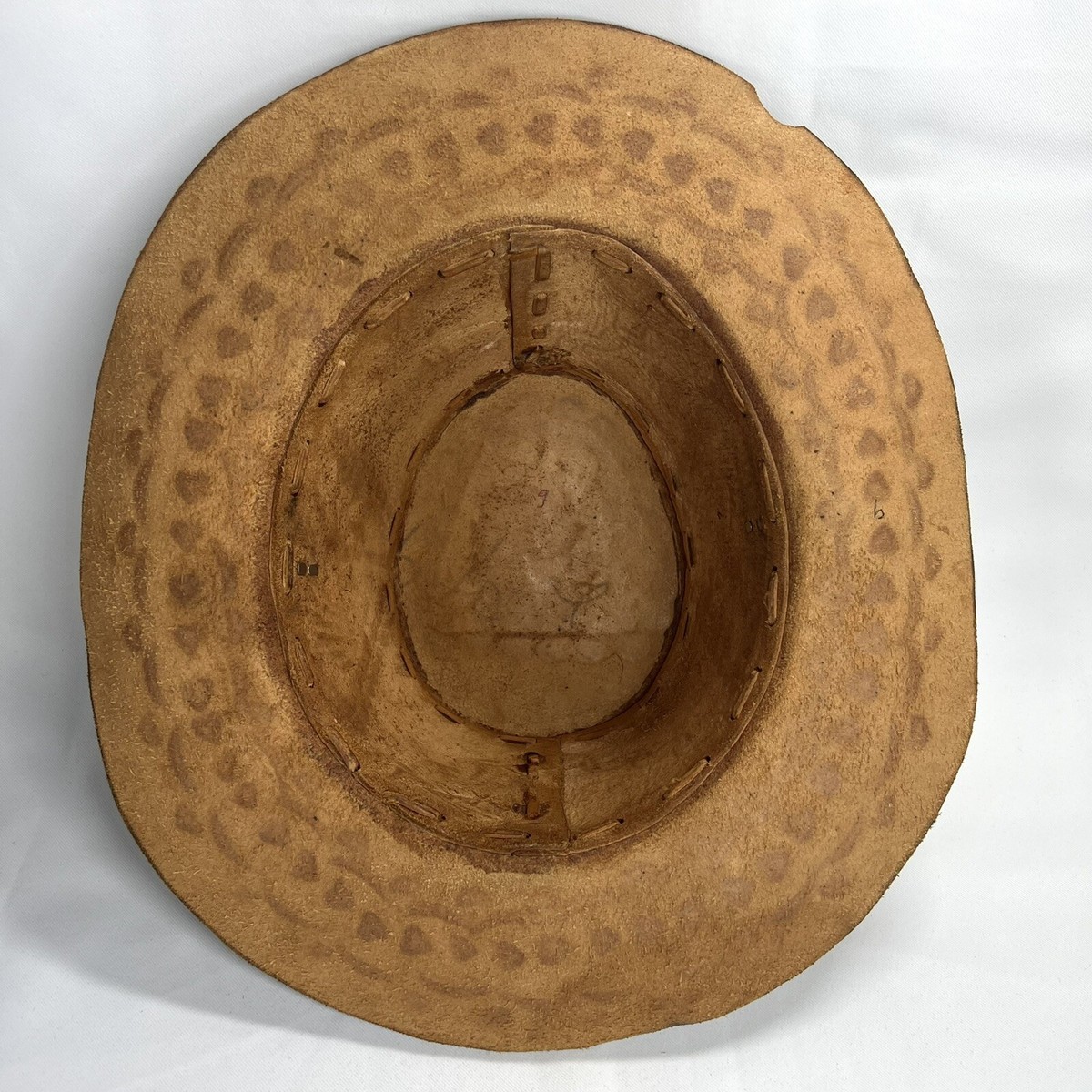 Vintage Hand Tooled Leather Cowboy Western Hat Indian Eagle Motif Handmade CHEROKEE EAGLE” Custom hat, burned 50x white felt, native  main image 3