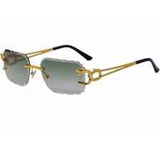 Men Classy Rimless Hip Hop Sunglasses stylish Sun Glasses Gold Rim Green Lens
