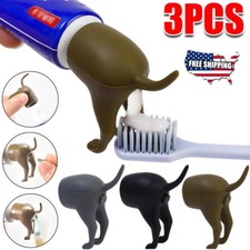 3PCS Funny Pooping Dog Butt Toothpaste Toppers Toothpaste Squeezer Cover Caps US