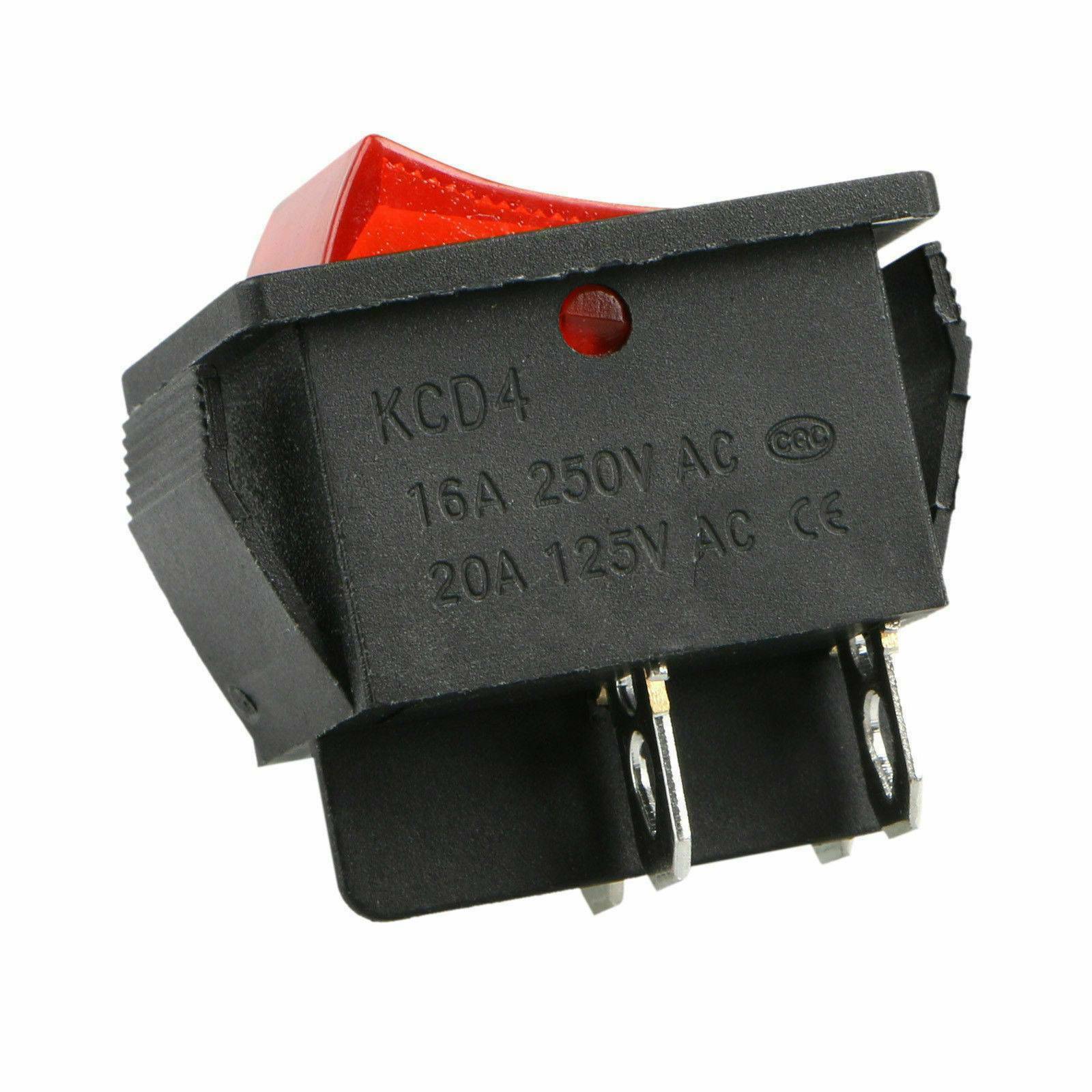 2X Red On/OFF 4 Pin Toggle Led Rocker Switch DPST Snap-In AC 16A/250V ...