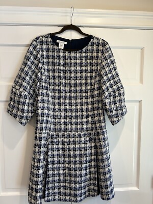 Oscar de la Renta Women s Blue Cotton Tweed Dress Made In Italy Sz 14 EUC