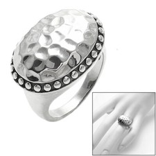 925 Sterling Silver Hammered Oval with Beaded Border Design Ring Size 5-9