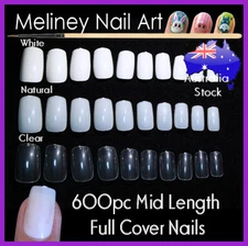 100/600pc Mid Length Full Cover Square Short False Fake Nail Tips nails Meliney