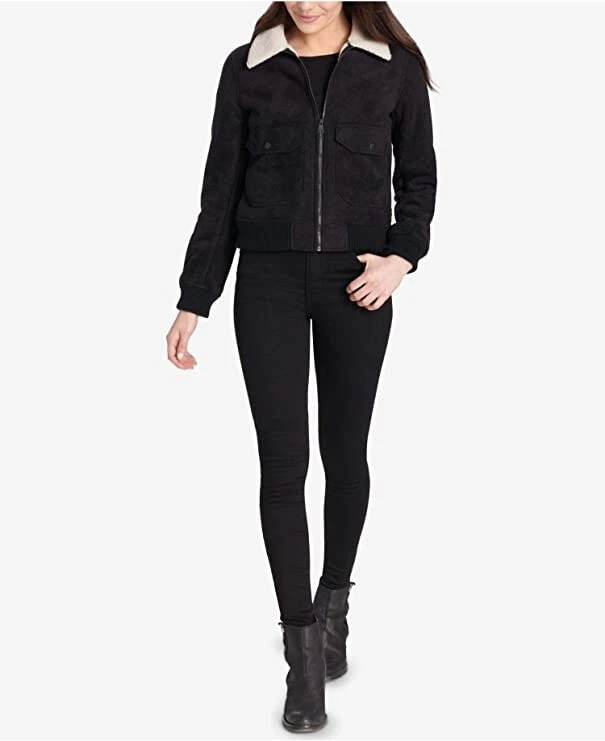 Levi's women's faux leather sales sherpa aviator bomber jacket