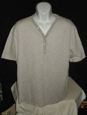 NWT CREMIEUX GRAY/WHITE STRIPED 100% COTTON S/S HENLEY SHIRT SZ. XL