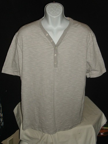 NWT CREMIEUX GRAY/WHITE STRIPED 100% COTTON S/S HENLEY SHIRT SZ. XL - Afbeelding 1 van 9