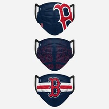 Boston Red Sox FOCO Pleated Adjustable Reusable Adult Face Cover 3 Pack MLB