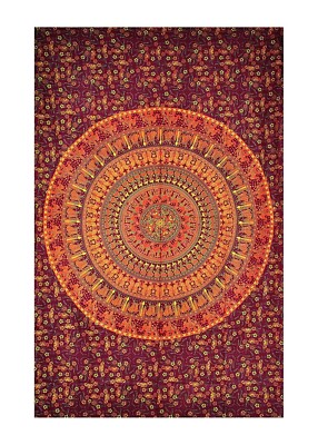 Indisches Mandala Elefant Tagesdecke Wandbehang Twin Boho Baumwolle Wandteppi...