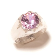Pink Cubic Zirconia Round Gemstone Silver Overlay Handmade Designed Ring US-8.5