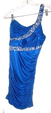 Blue Royal Blue One Shoulder Dress w/Rhinestone Accents Party Dress XXS/XS 