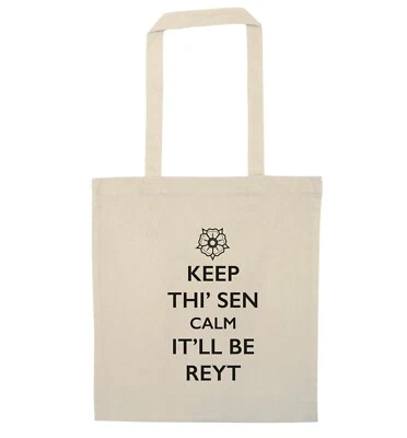 FLOX CREATIVE Keep thi sen calm, tote bag funny Northern Yorkshire saying white rose 2893