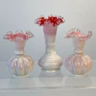 Fenton Pink Silver Crest Get three Vases 2 Ruffled Mellon 1 Twisted Awesome Deal