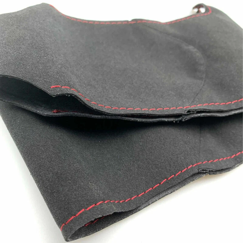 Cubierta envolvente de cuero gamuza negra para volante de coche puntada roja para Lincoln mkx mkc Foto 3 de 4