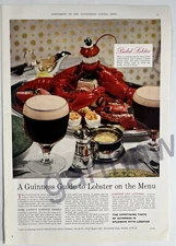 GUINNESS BEER 1957 ORIGINAL ADVERTISEMENT * LOBSTER ON THE MENU GUIDE