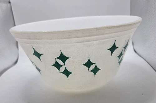 Vtg MCM Federal Glass ATOMIC STARS Diamond TURQUOISE Mixing Nesting BOWL 8”