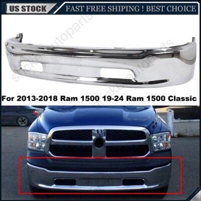 Chrome Steel Front Bumper Face Bar W/o Fog Light Holes For Ram 1500 2013-2024
