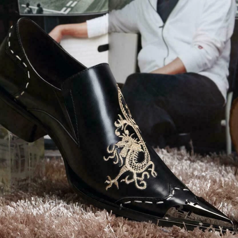 Hombres Boda Metal Punta Formal Negocios Cuero Real Zapatos de Vestir Talla Caliente Foto 2 de 4