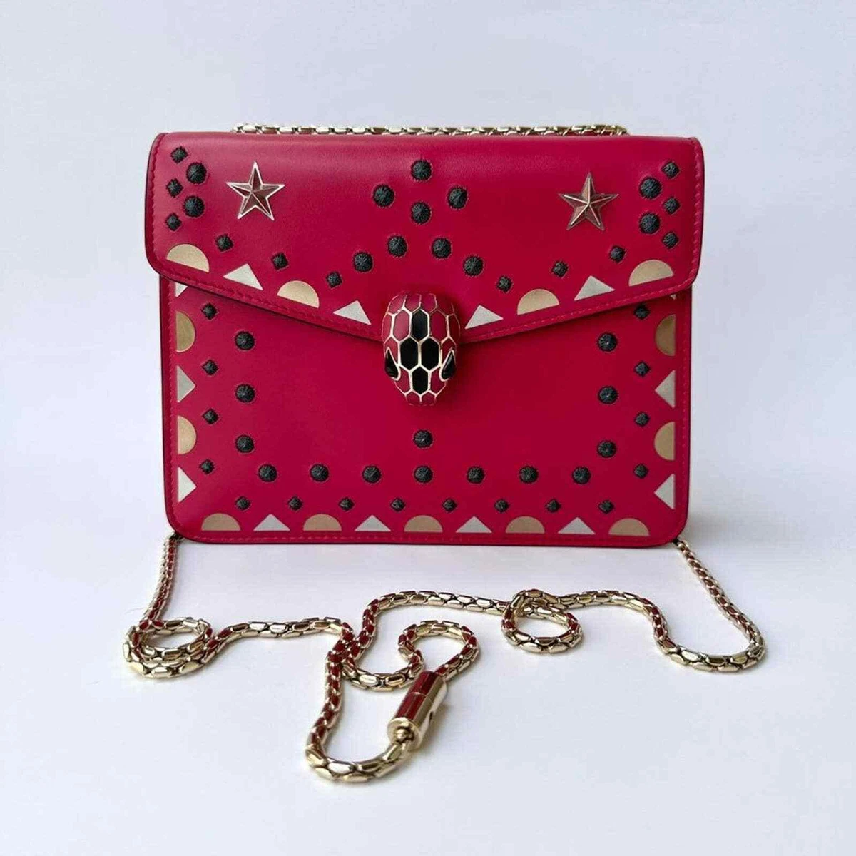 Bvlgari Red Metallic Leather Serpenti Forever Flap Top Handle Bag