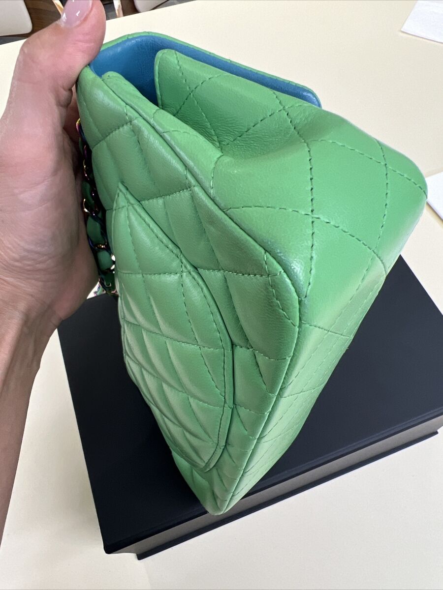Chanel Mini Rectangular Green Lambskin Rainbow Hardware 2021 Chanel Mini Rectangular Green Lambskin Rainbow Hardware 2021