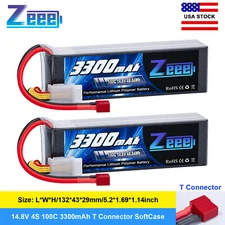 2x Zeee 14.8V 100C 3300mAh 4S Lipo Battery T Plug for RC Car Truck Boat Drone