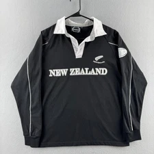 New Zealand Rugby Shirt Mens Large Black Cotton Jersey Long Sleeve