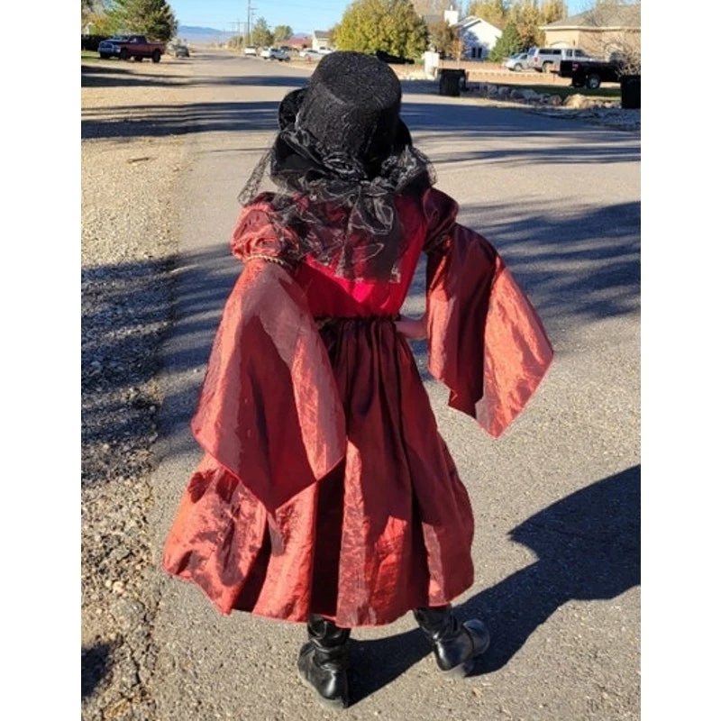 中世纪女王公主文艺复兴礼服小号 4-6 红色金色 Cosplay 节 — 第 2/4 张图片