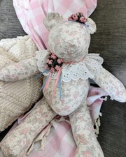Vintage Handmade Floral Stuffed Teddy Bear 19 Inches