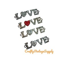 4pcs rhinestone love heart bracelet jewelry charm connector pendant