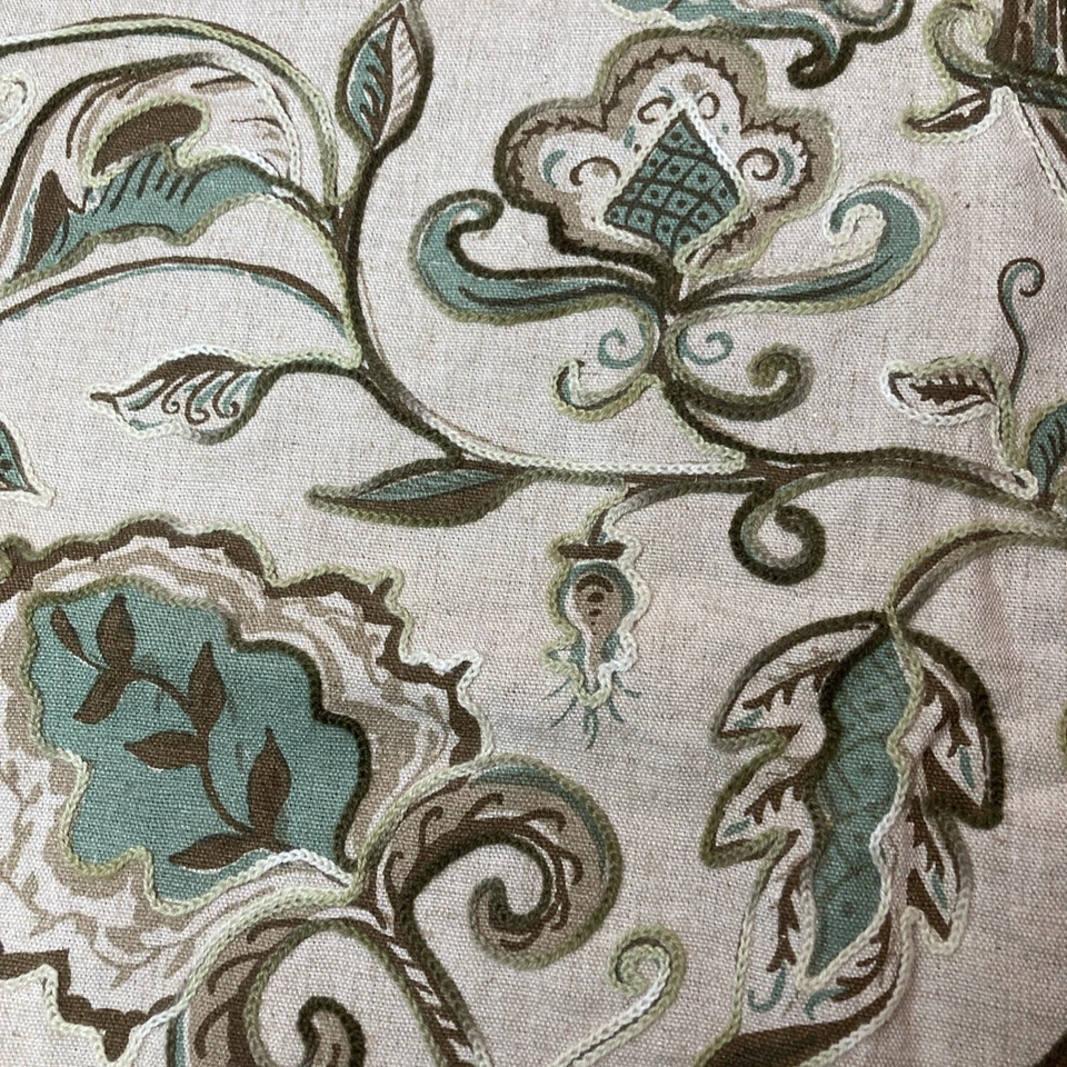 VTG Hand-Printed Crewel Fabric Sample Linen Rayon Blend Smithson Inc 35” X 26” - Image 3 of 4