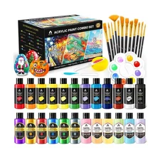 40 Pcs Classic & Metallic & Pastel Acrylic Paint Set with 12 Brushe... Fast Ship