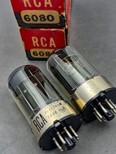 (2) RCA 6080 Power Tubes Black Plates Double D Getters Test Strong Amplitrex