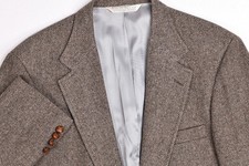 Vintage Lands End Tweed Herringbone Tan Wool Blazer Sport Coat 42 L