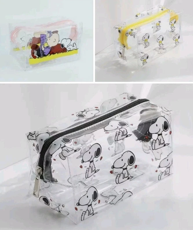 Snoopy Charlie Brown Transparent Pvc Pencil Case Make Up Bag Top Zip Pen Pack