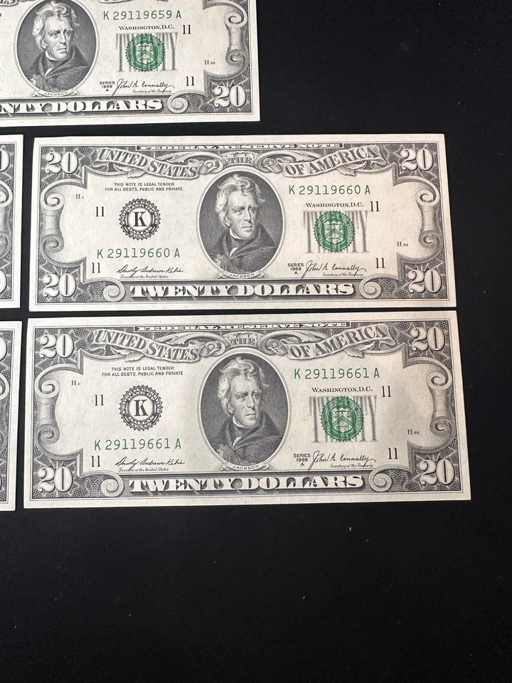 1969 A 5 Consecutive $20.00 Twenty Dollar Federal Reserve Notes UNC Crisp - Image 3 of 4