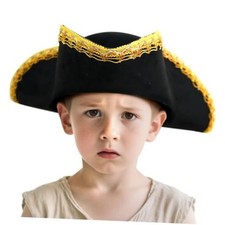 Kids Pirate Hat, Black Colonial Tricorn Halloween Costume 3-6T Gold