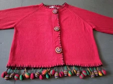 Vintage Michael Simon New York Red Christmas Sweater Cardigan Pom Pom Fits All