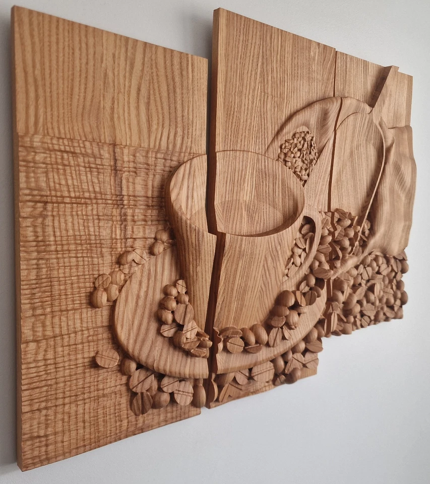 Coffee Bar Wooden Wall Hanging | Rustic Kitchen Decor | 3 Panel Ash Wood Art - Image 3 of 4