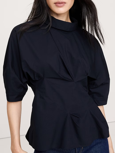Banana Republic Baumwoll-Popeline verdreht Top marineblau neu mit Etikett $ 80 L Large - Bild 3 von 4