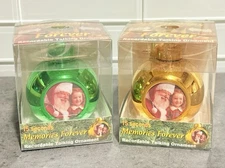 NEW (2) GREEN + GOLD Memories Forever 15 Second Recordable Talking Ornament