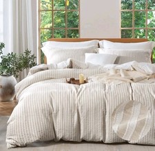 Jacquard 3pcs Stripe Duvet Cover Cotton Khaki Boho Texture Comforter Cover 90x90