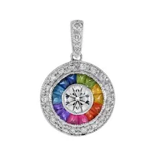 Art Deco Style Lab Created Rainbow Sapphire Pendant For Her 14k White Gold FN