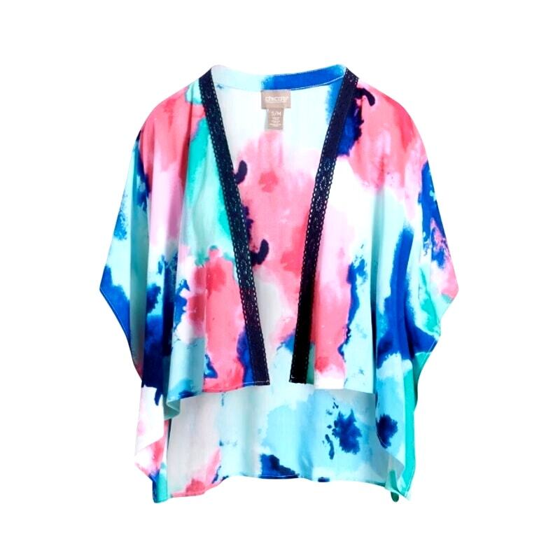 Chicos Top Womens L/XL Washed Floral Short Ruana Wrap Covering