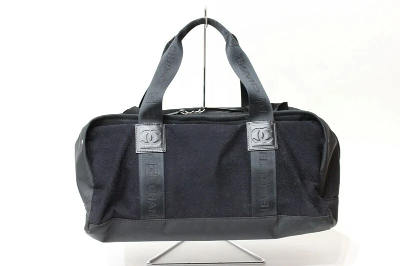 CHANEL Sports line Nylon quilting Boston bag Handbag Black