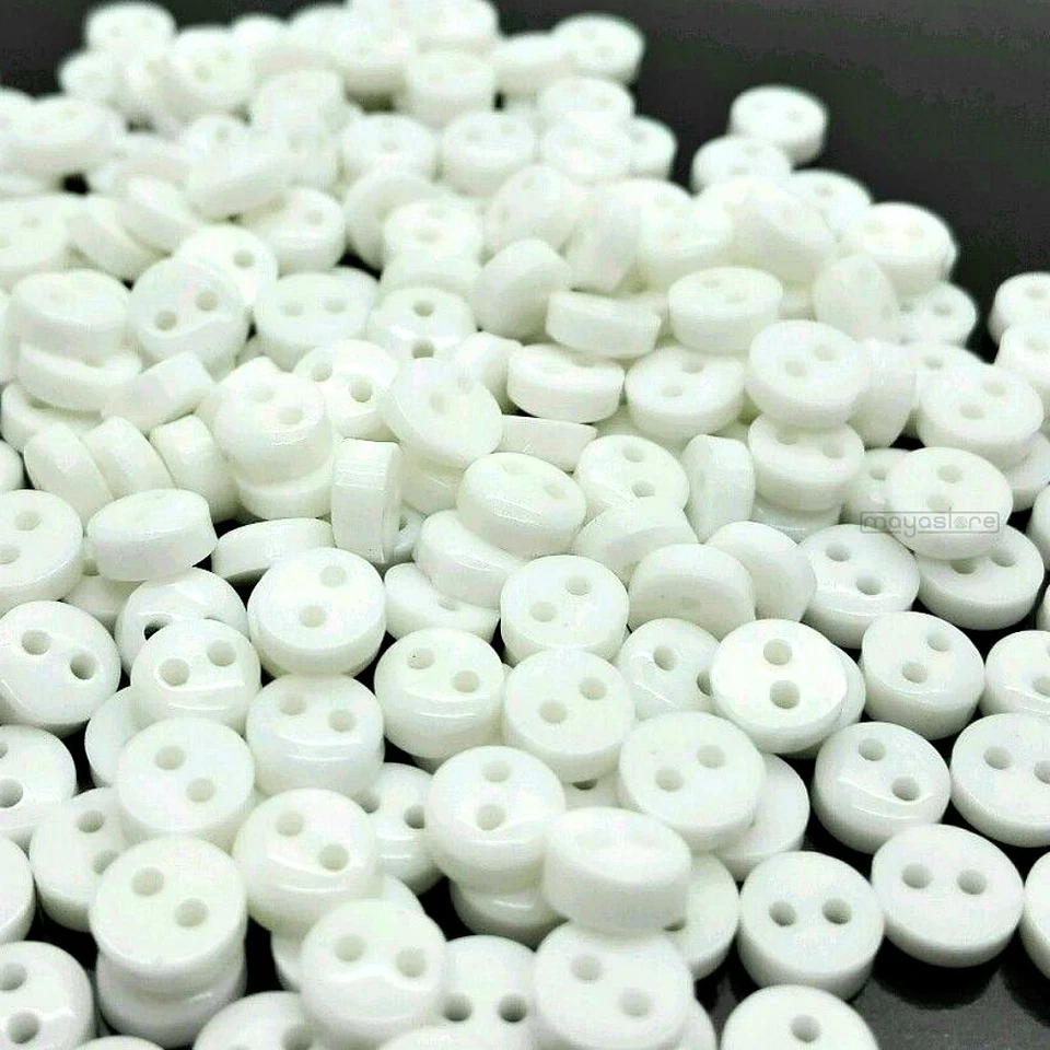 15X 30X PUPPENKNÖPFE 6MM ZWEILOCH KNÖPFE ACRYL BABY KNOPF KINDER MINI KIND WEISS - Bild 2 von 2