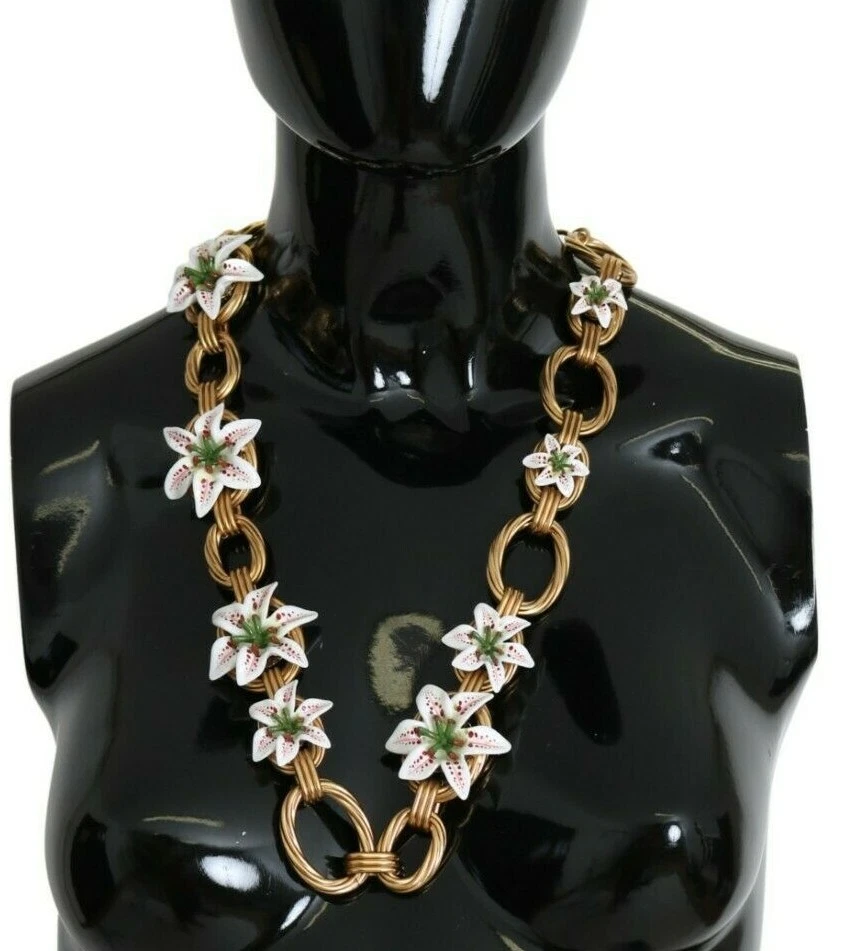 Collar DOLCE & GABBANA Oro Latón Cadena Gran Tamaño Flores LIRIO PRECIO DE VENTA SUGERIDO POR EL FABRICANTE $2800 Foto 2 de 4