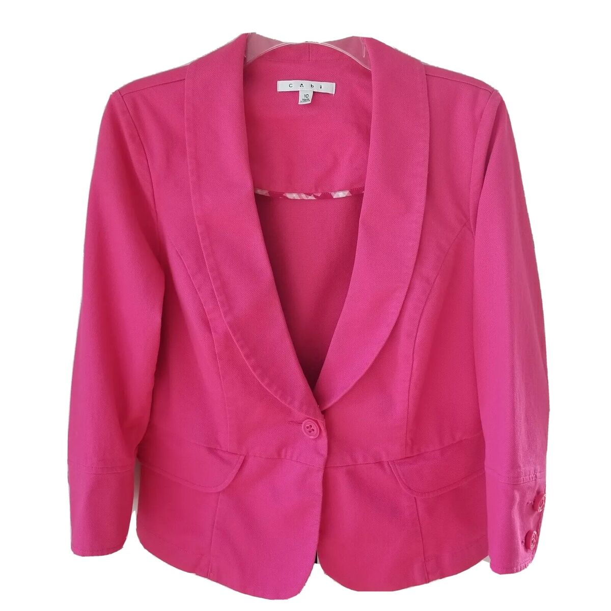 Cabi 310 Power Pink Jacket Sz 10 Peplum Blazer 3/4 Sleeve 1 Cabi 310 Power Pink Jacket Sz 10 Peplum Blazer 3/4 Sleeve 1