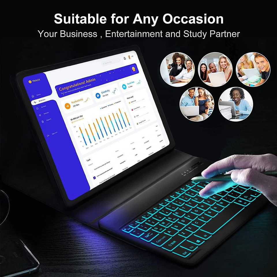 Detachable Backlit ABS Keyboard+Case Coverfor Samsung Galaxy Tab A8 10.5 SM-X200 - Image 3 of 4