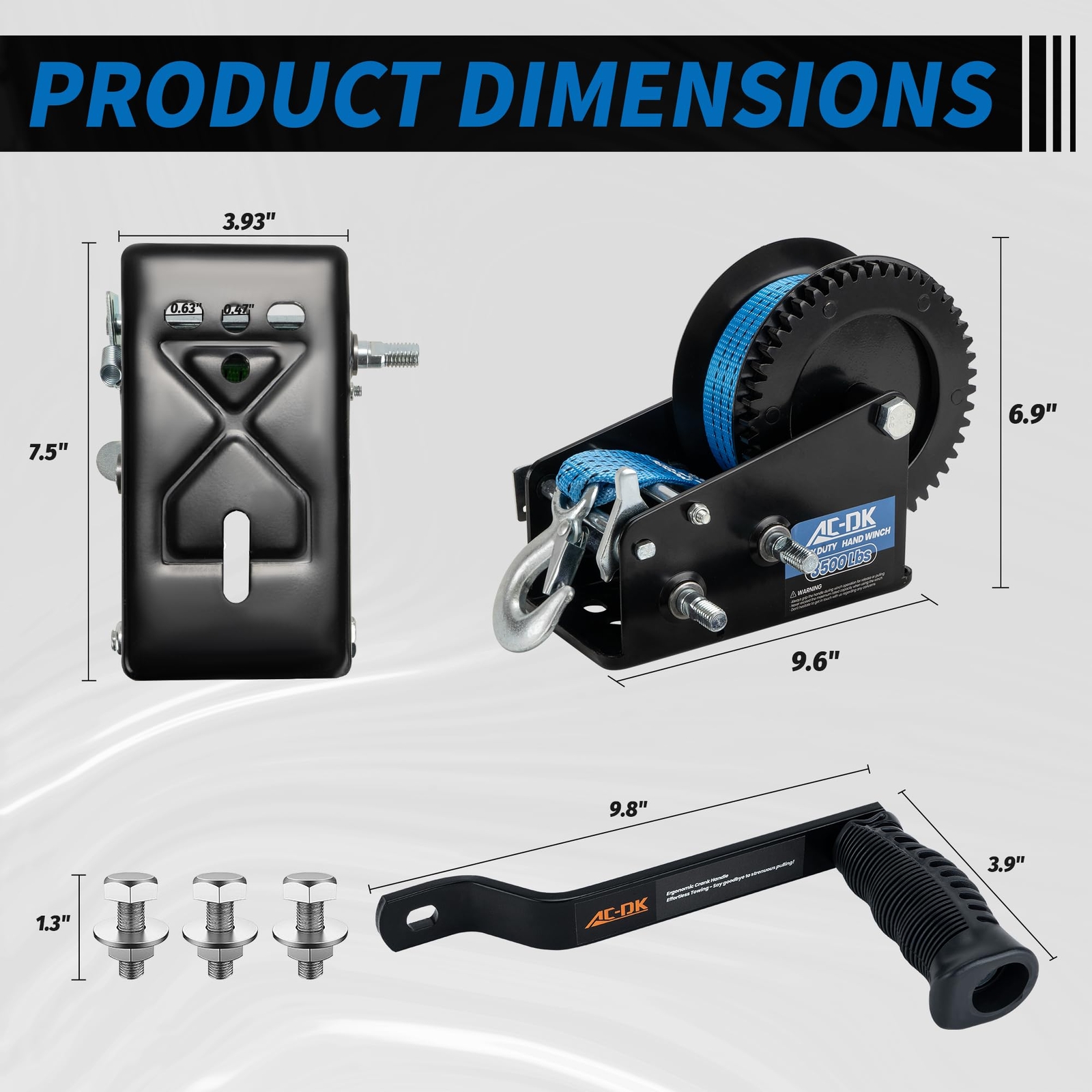 3500lbs Heavy Duty Boat Trailer Winch w/ 32FT Strap, 2-Way Ratchet for Boat, RV