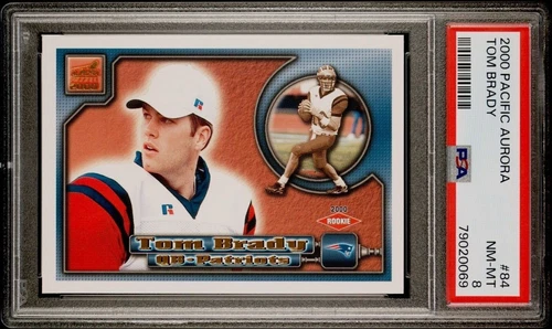 2000 PACIFIC AURORA #84 TOM BRADY RC PSA 8 NM-MINT ROOKIE PATRIOTS GOAT HOF RARE