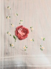 Vintage Ladies Handkerchief White Embroidered Rose and Flowers Hanky 12x12"